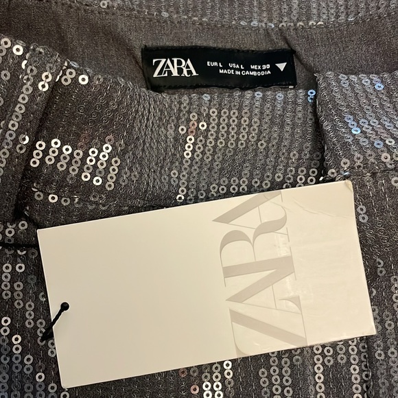 NWT Zara gray sequin menswear wide leg trousers Large - Picture 4 of 4